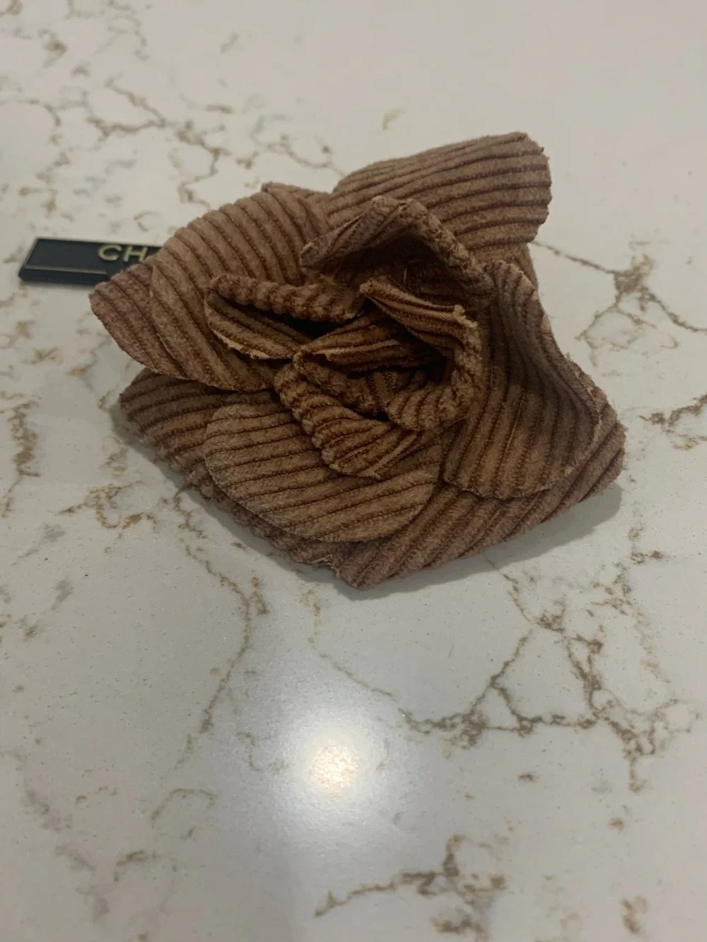 Rare CHANEL Brown Corduroy Camellia BROOCH